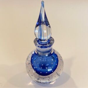 Rice And Co Mid Century Modern Blue Clear Perfume Bottle With Stopper Whimsical